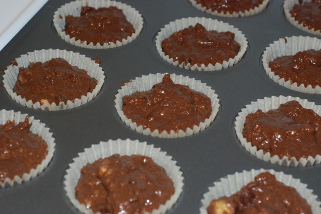 Fill each muffin cup with 1/4 cup of batter
