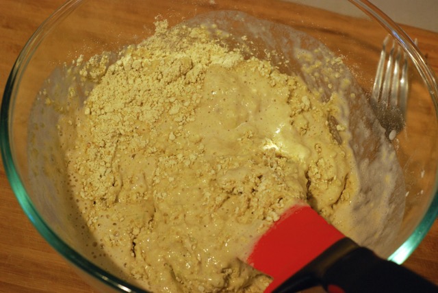 Fold the soy milk mixture into the dry ingredients