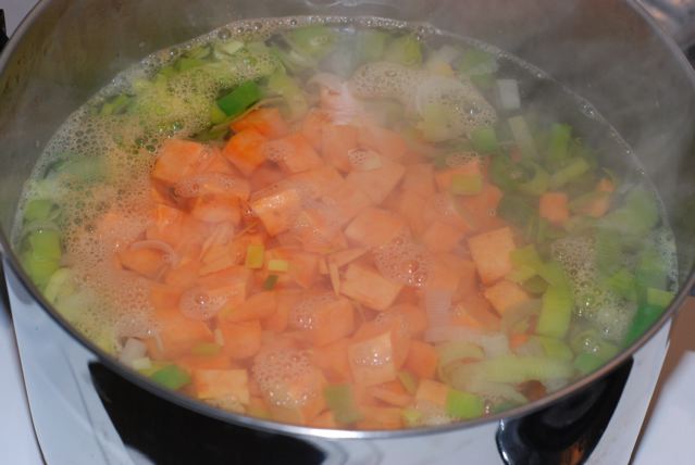 Add diced sweet potato to the pot and let sit 20 minutes
