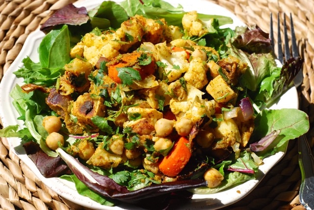 Warm Roasted Vegetable Salad with Garam Masala / Fat-Free, Gluten-Free, Vegan
