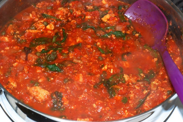 Add the chard and cook another 4 minutes--Tofu Bolognese / Gluten-Free, Oil-Free, Vegan