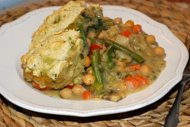 Chickpea Pot Pie with Biscuit Crust / Dairy-Free, Egg-Free, Gluten-Free, Oil-Free,