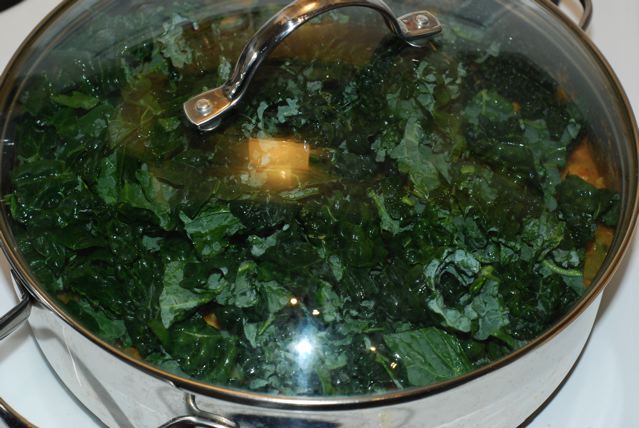 Steam the kale on top of the stew