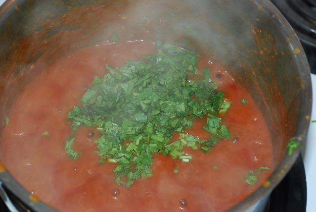 Add cilantro to the cooked sauce