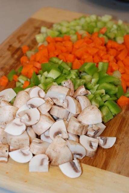 Chopped mushrooms, green pepper, carrots and celery