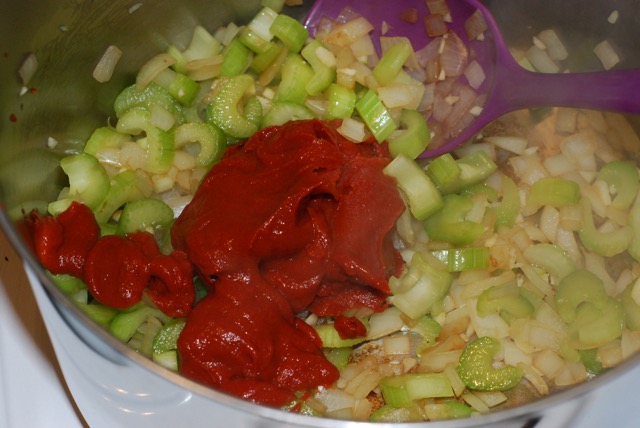Sauted onions with garlic, celery and tomato paste
