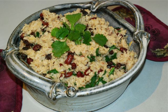 Spinach and Kidney Bean Pulao / Fat-Free, Gluten-Free, Oil-Free, Vegan