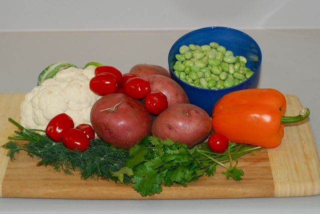 Ingredients for Potato, Cauliflower, Edamame Salad with Yummy Dill Dressing