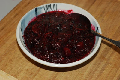 Orange Cranberry Sauce in  a serving dish. / Happy Holidays from beansriceeverythingnice.weebly.com