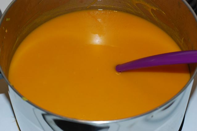 Mix the puree with the broth and gently reheat