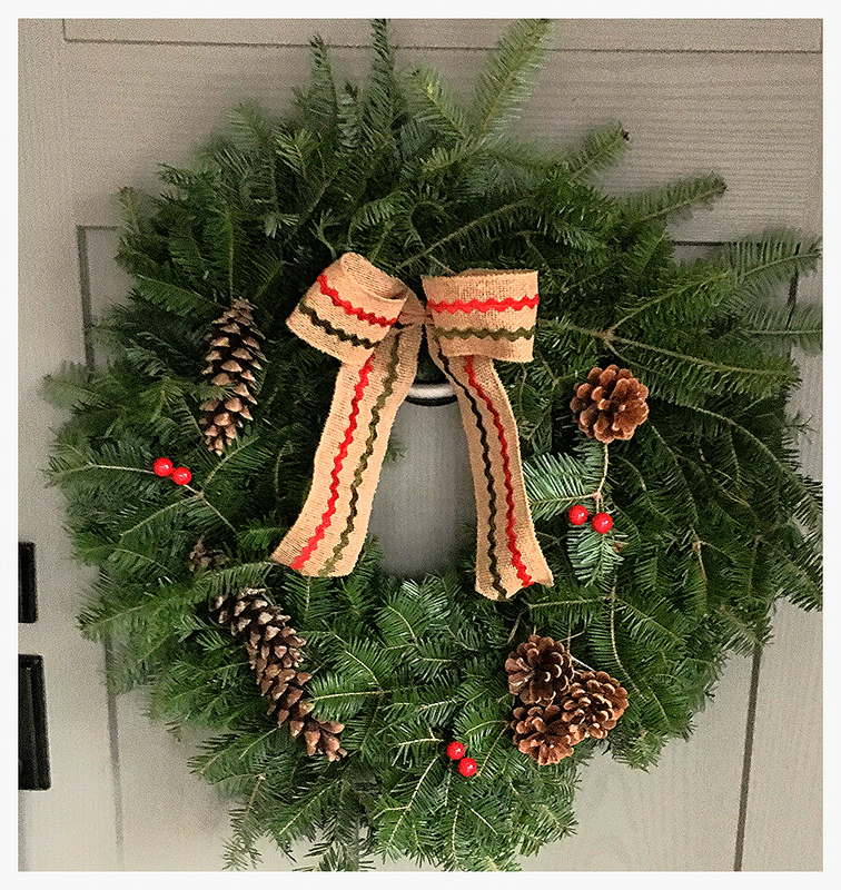 Holiday wreath. I love the smell of fresh pine needles--especially after a storm. / Happy Holidays from beansriceeverythingnice.weebly.com