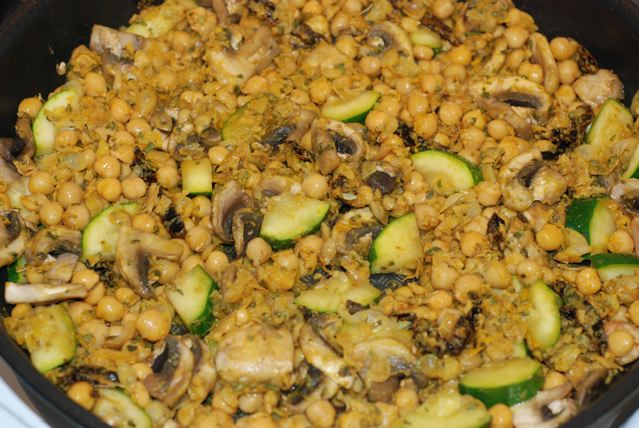 Mushrooms, zucchini, and chickpea mixture all combined together