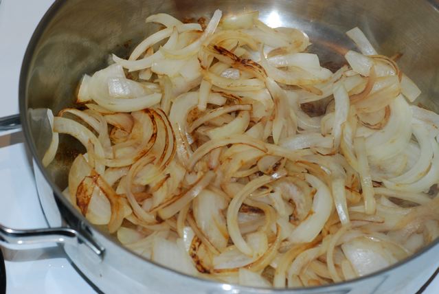 Onions turned over and starting to brown