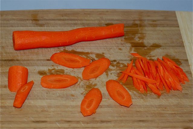 Carrots peeled, slice diaginally, and cut into thin strips