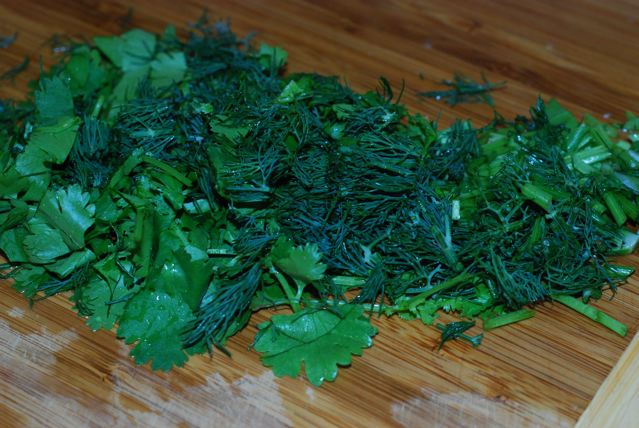 Coarsely chopped dill and cilantro