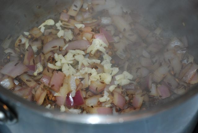 Once the onion is cooked add the minced garlic