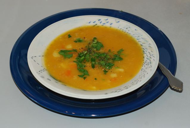 Creamy Carrot Parsnip soup with Ginger and Fennel is served