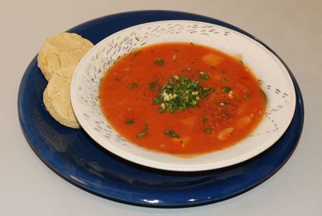 Creamy Butternut Squash and Tomato Soup / Vegan, Fat-free served with gluten-free sweet potato oat  biscuits