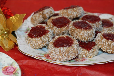 A platter of my favourite Raspberry Almond Thumbprint Cookies. / Happy Holidays from beansriceeverythingnice.weebly.com