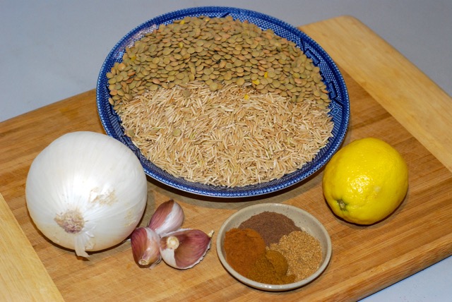 Ingredients for Spiced Lentils and Rice / Gluten-Free, Oil-Free, Vegan / Instant Pot