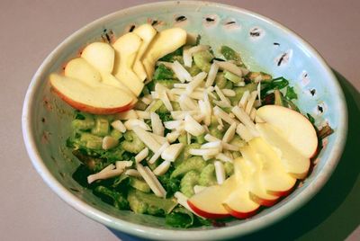 Big beautiful bowl of salad with apple slices. / Happy Holidays from beansriceeverythingnice.weebly.com