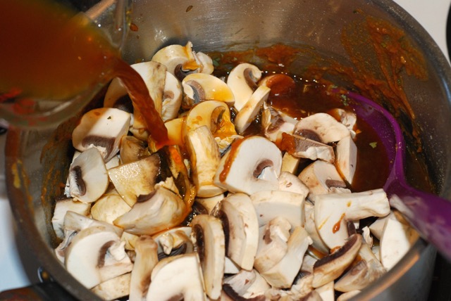 Add mushrooms and vegetable stock