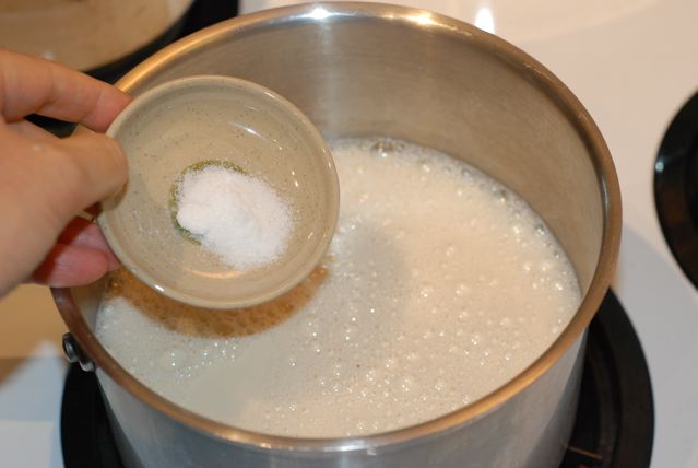 Add soy milk and salt to a large pot