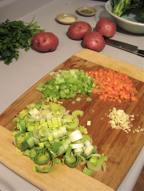 Preparing the vegetables before sauteing