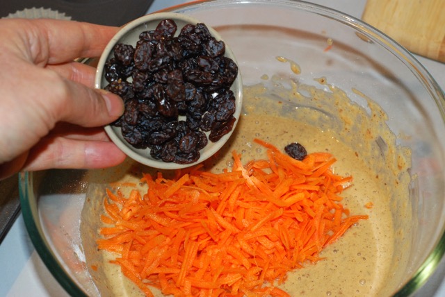 Fold in the grated carrot and the raisins