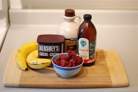 Ingredients for Chocolate Raspberry Banana Ice Dream