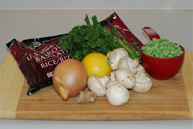 Ingredients for Masala Rice Pilaf with Mushrooms and Peas
