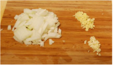 Diced onions, minced garlic, and minced ginger  