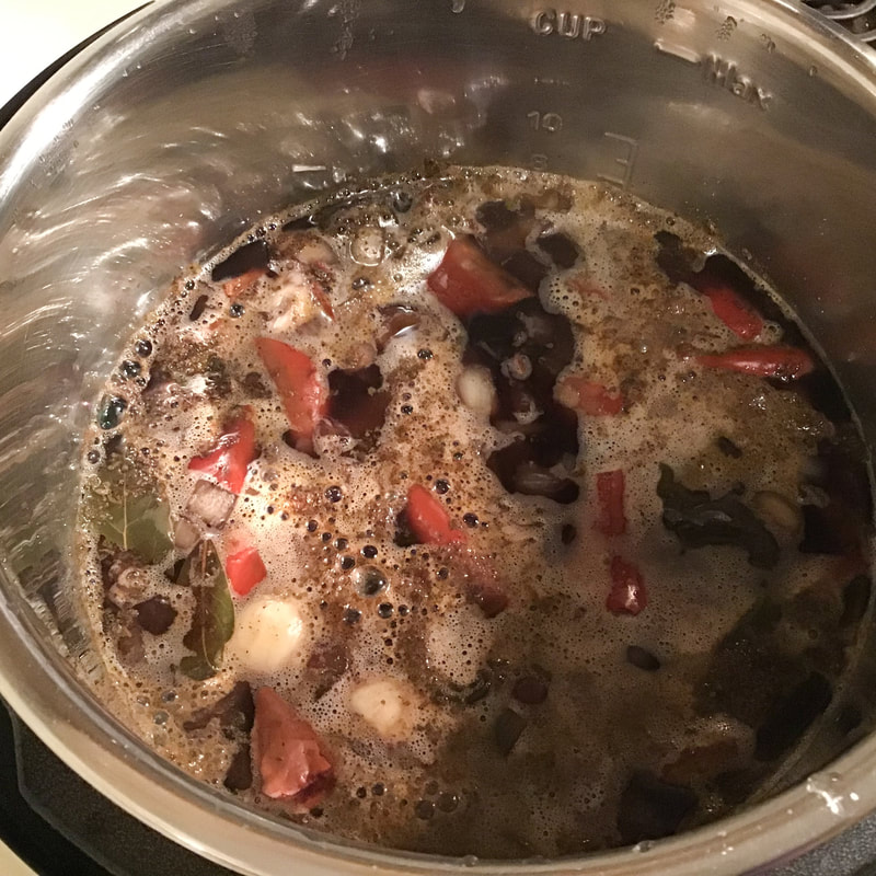 Soup once the lid is removed—Spicy Black Bean Soup—Instant Pot recipe / Fat-Free, Gluten-Free, Vegan—https://beansriceeverythingnice.weebly.com