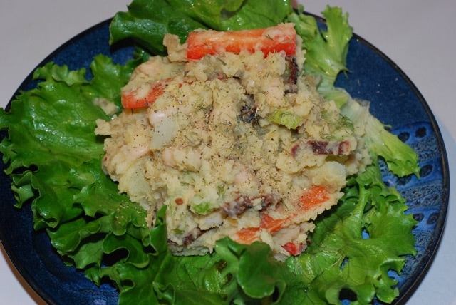 Potato Salad / Fat-Free, Gluten-Free, Vegan served on a lettuce leaf
