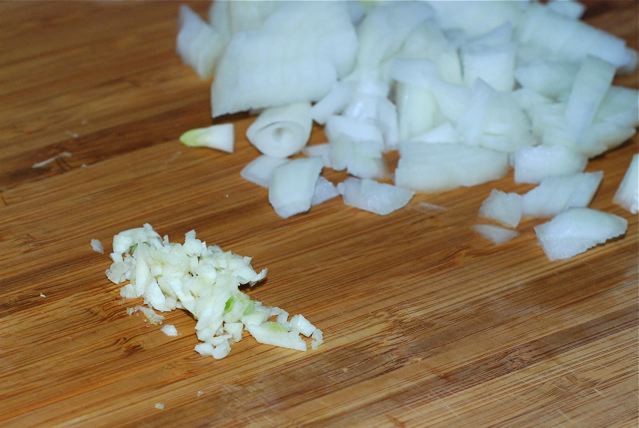 Minced garlic and dieced onion