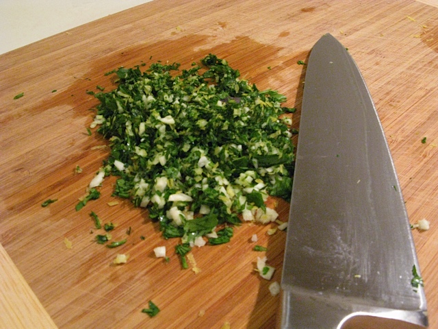 Lemon zest, garlic and parsley all chopped togetherh