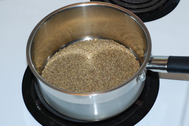 Toastin cumin seeds for Garam Masala