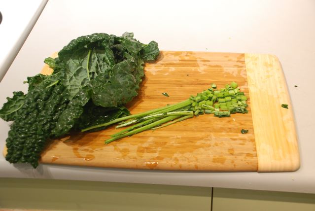 Chopping kale stems and leaves