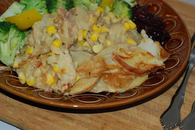 Scalloped potatoes served with Orange Cranberry Sauce and steamed broccoli. / Happy Holidays from beansriceeverythingnice.weebly.com
