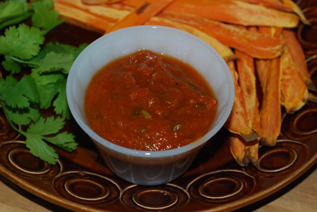 Indian Spiced Tomato Sauce served with baked yam fries