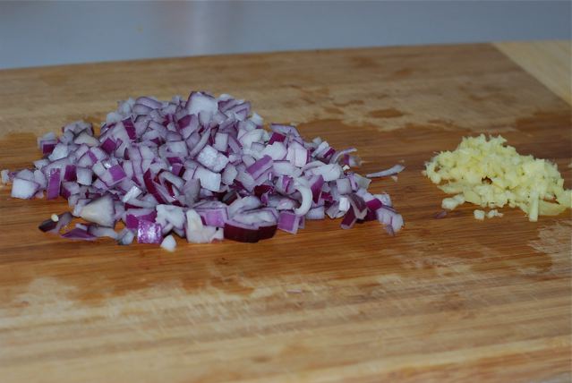 FInely chopped red onion and ginger