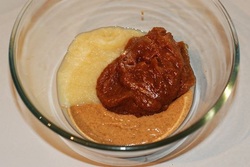 ALmond butter, apple sauce and date paste in a bowl