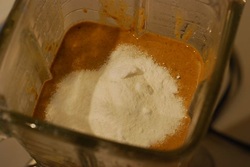 Adding the salt, baking powder and baking soda to the blender