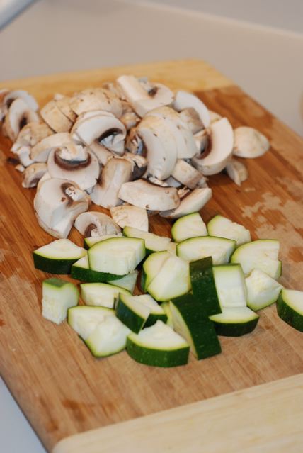 Chopped mushrooms and zucchini