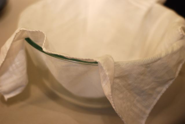 Mixing bowl lined with a cotton handkerchief