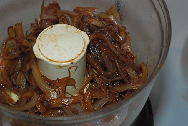 Caramelized Onion in the food processor with the garlic and lemon juice