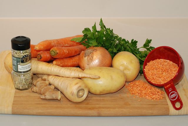Ingredients for Creamy Carrot parsnip Soup with Ginger and Fennel