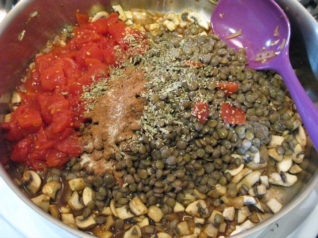 Add the lentil, tomatoes and seasonings