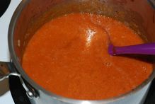 Pour the pureed tomatoes and spices into the saucepan and simmer for 20 minutes