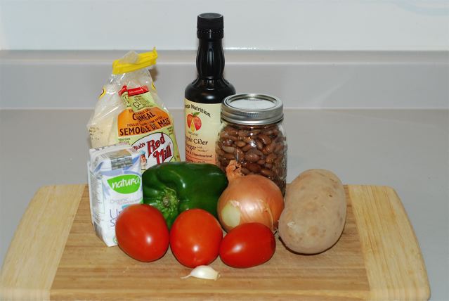 Some of the ingredients for Sweet Potato Chili with Crusty Cornmeal Topping
